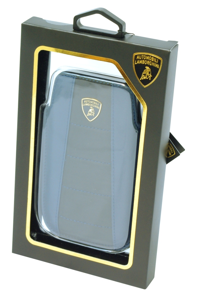 Кожаный чехол с выдвижной системой для iPhone 4/4s Lamborghini Gallardo-D1 (синий/черный)