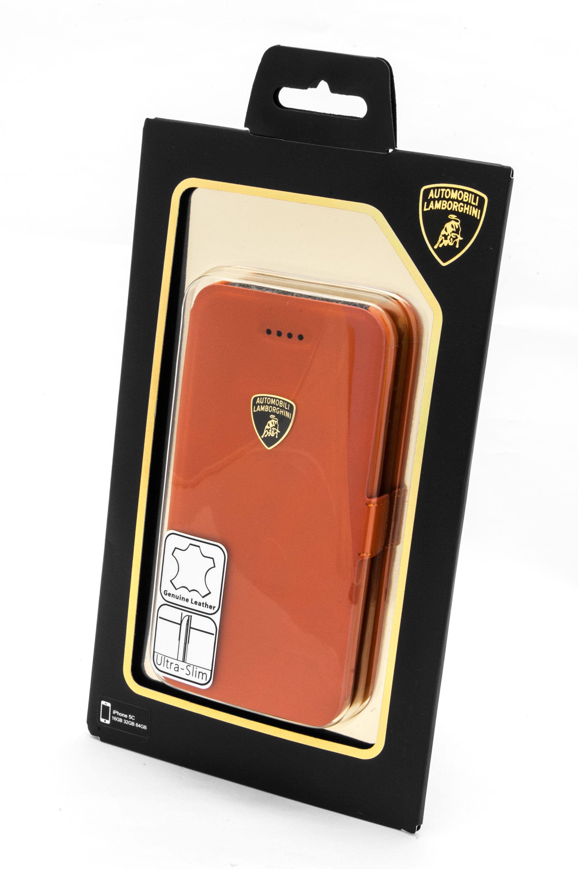 Кожаная кейс-книжка Lamborghini  Diablo для iPhone 5C (оранжевая)