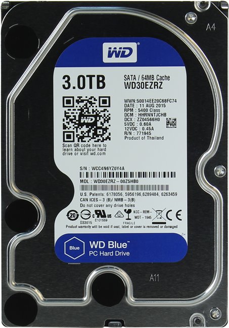 Жесткий диск 3Tb Western Digital WD30EZRZ (SATA 6Gb/s, 5400 rpm, 64Mb) Caviar Blue