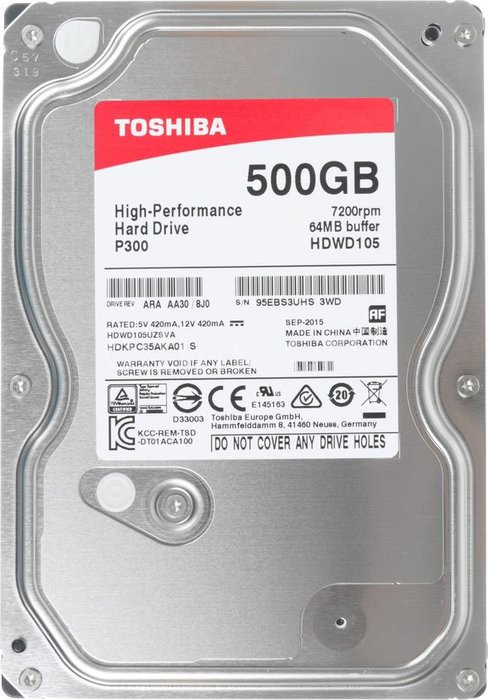 Жесткий диск 500Gb Toshiba P300 HDWD105UZSVA (SATA 6Gb/s, 7200 rpm, 64Mb)