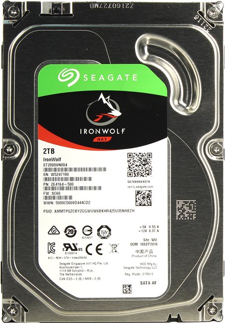 Жесткий диск 2Tb Seagate ST2000VN004 (SATA 6Gb/s, 5900 rpm, 64Mb) IronWolf