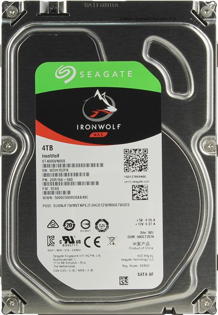 Жесткий диск 4Tb Seagate ST4000VN008 (SATA 6Gb/s, 5900 rpm, 64Mb) IronWolf