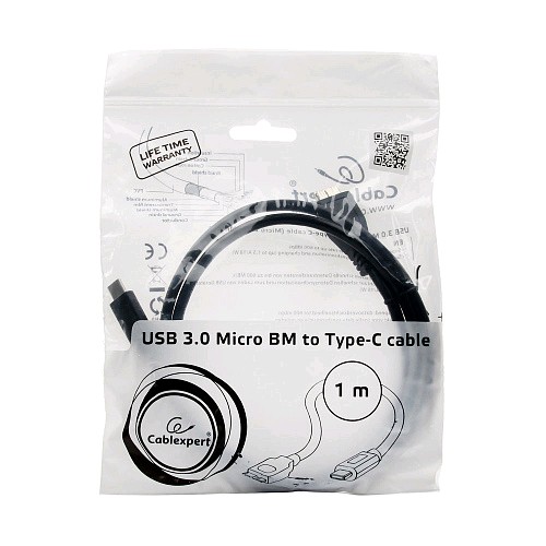 Кабель USB3.0 Gembird/Cablexpert CCP-USB3-mBMCM-1M microBM/USB Type-C, 1 м, черный