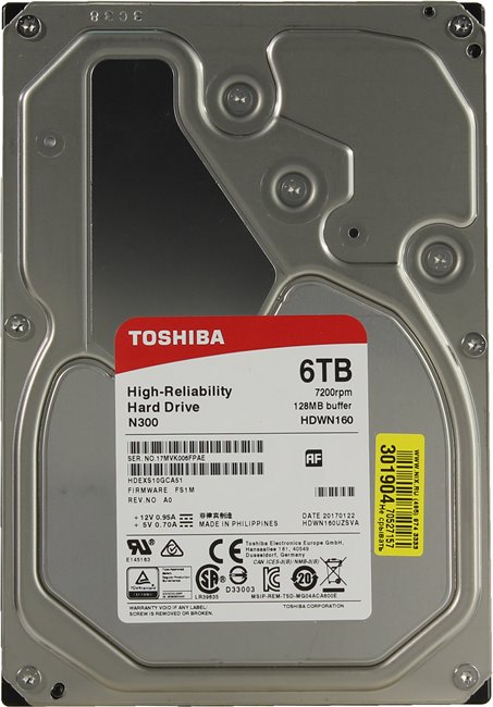 Жесткий диск 6Tb Toshiba N300 HDWN160UZSVA (SATA 6Gb/s, 7200 rpm, 128Mb) NAS