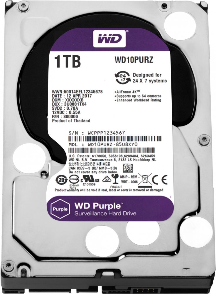 Жесткий диск 1Tb Western Digital WD10PURZ (SATA 6Gb/s, 5400 rpm, 64MB) Caviar Purple