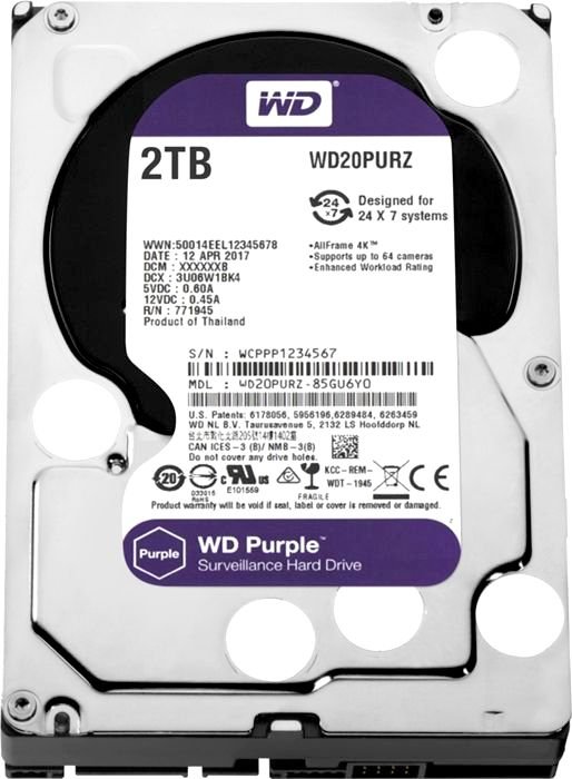Жесткий диск 2Tb Western Digital WD20PURZ (SATA 6Gb/s, 5400 rpm, 64MB) Caviar Purple