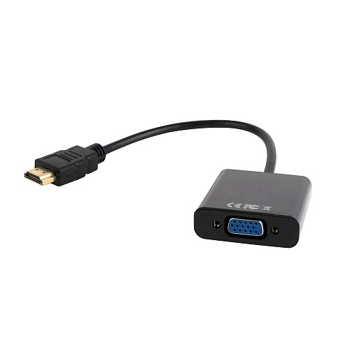 Переходник Cablexpert HDMI-VGA 19M/15F Jack3.5 аудиовыход, длина 15см, черный