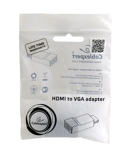 Переходник Cablexpert HDMI-VGA 19M/15F Jack3.5 аудиовыход, черный, пакет (A-HDMI-VGA-02)