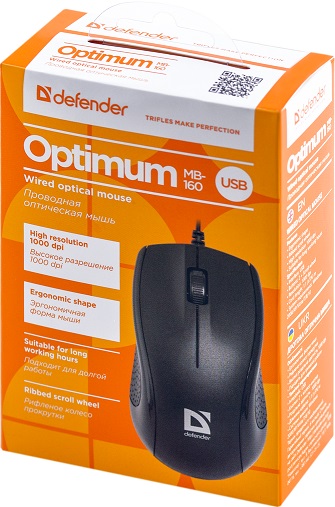 Мышь проводная  Defender Optimum MB-160 USB B(Черный) 2кн+кл 100dpi  (52160)