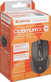 Мышь проводная  Defender Optimum MB-270 USB B(Черный) 2кн+кл 1000dpi  (52270)