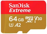 Карта памяти MicroSDXC 64GB SanDisk Extreme Class 10 UHS-I V30 A2 + адаптер [SDSQXA2-064G-GN6MA]