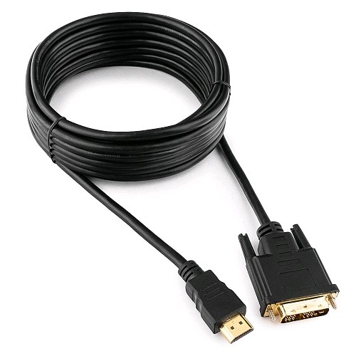 Кабель HDMI-DVI Gembird/Cablexpert, 5м, 19M/19M, single link, черный, позол.разъемы, экран, пакет (CC-HDMI-DVI-15)