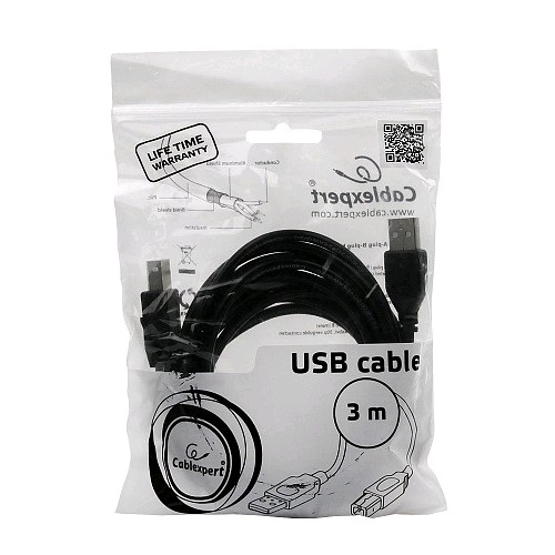 Кабель USB2.0 Pro Cablexpert  AM/BM 3м черный, экран CCP-USB2-AMBM-10