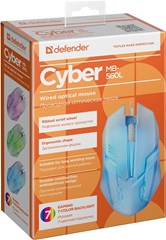 Мышь проводная  Defender Сyber MB-560L 7 цветов подсветки, белый,3 кнопки,1200 dpi  52561