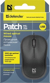 Мышь проводная  Defender Patch MS-759 черный,3 кнопки, 1000 dpi  52759