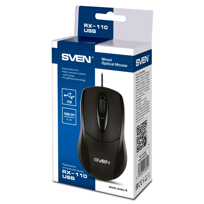 Мышь SVEN RX-110 / USB /  WIRED / OPTICAL / BLACK