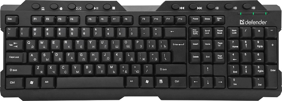 Клавиатура беспроводная  Defender Element HB-195 USB черный, 104+10кн, мультимедиа  (45195)