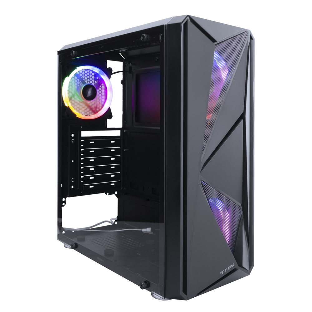 Корпус 1STPLAYER FIREROSE F4 / ATX, tempered glass / 3x 120mm LED fans inc. / F4-3R1