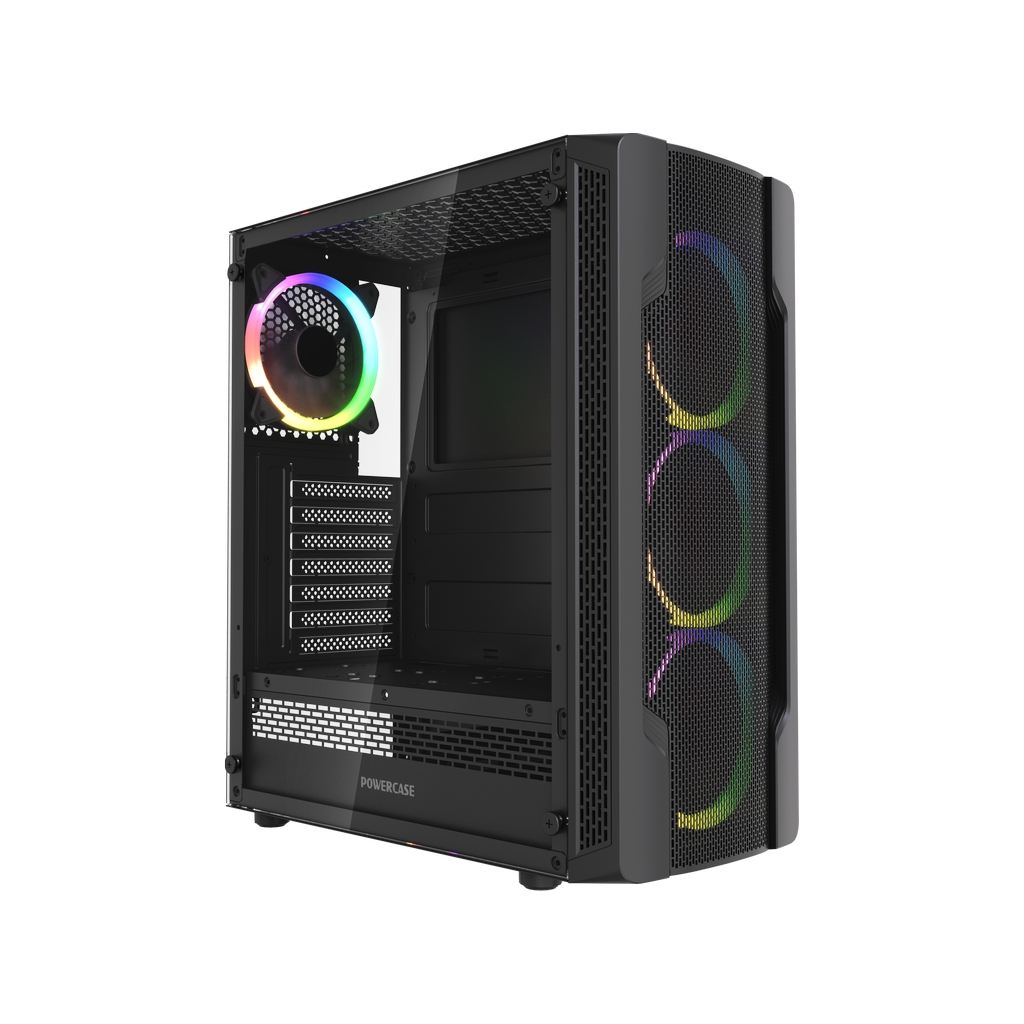 Корпус Powercase Mistral X4 Mesh LED, Tempered Glass, 4x 120mm 5-color fan, чёрный, ATX  (CMIXB-L4)