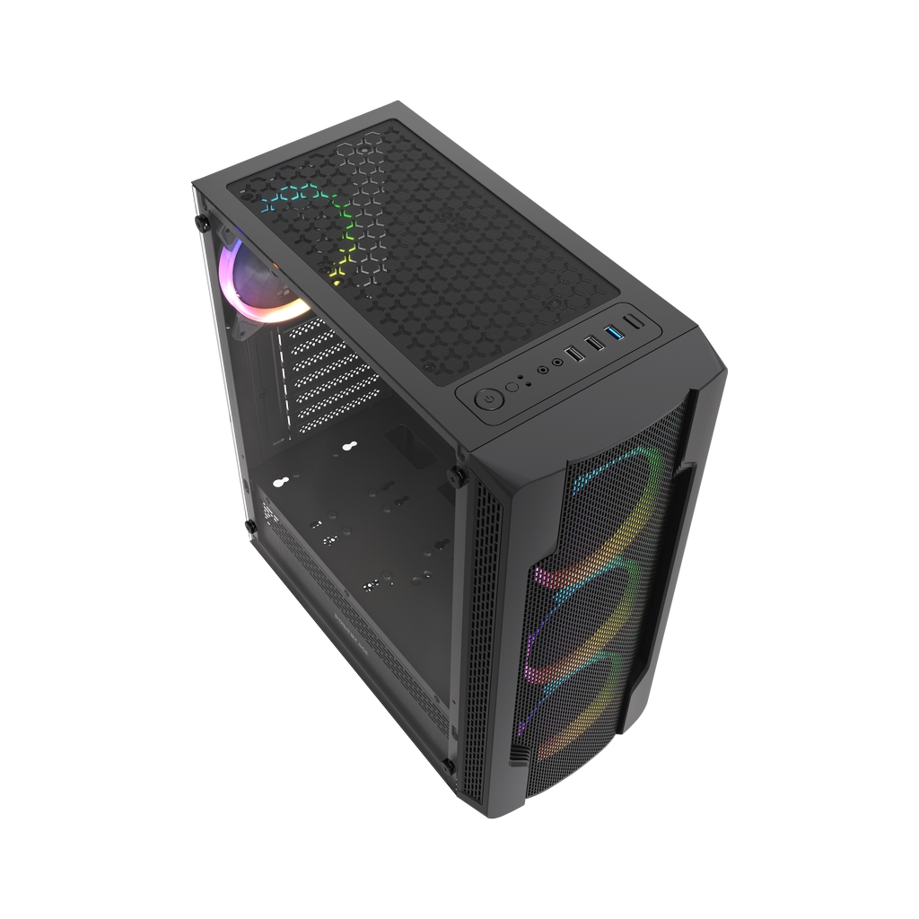 Корпус Powercase Mistral X4 Mesh LED, Tempered Glass, 4x 120mm 5-color fan, чёрный, ATX  (CMIXB-L4)