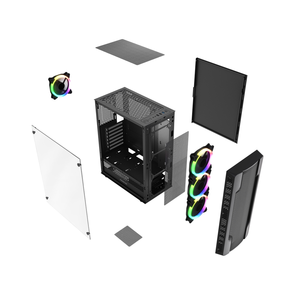 Корпус Powercase Mistral X4 Mesh LED, Tempered Glass, 4x 120mm 5-color fan, чёрный, ATX  (CMIXB-L4)