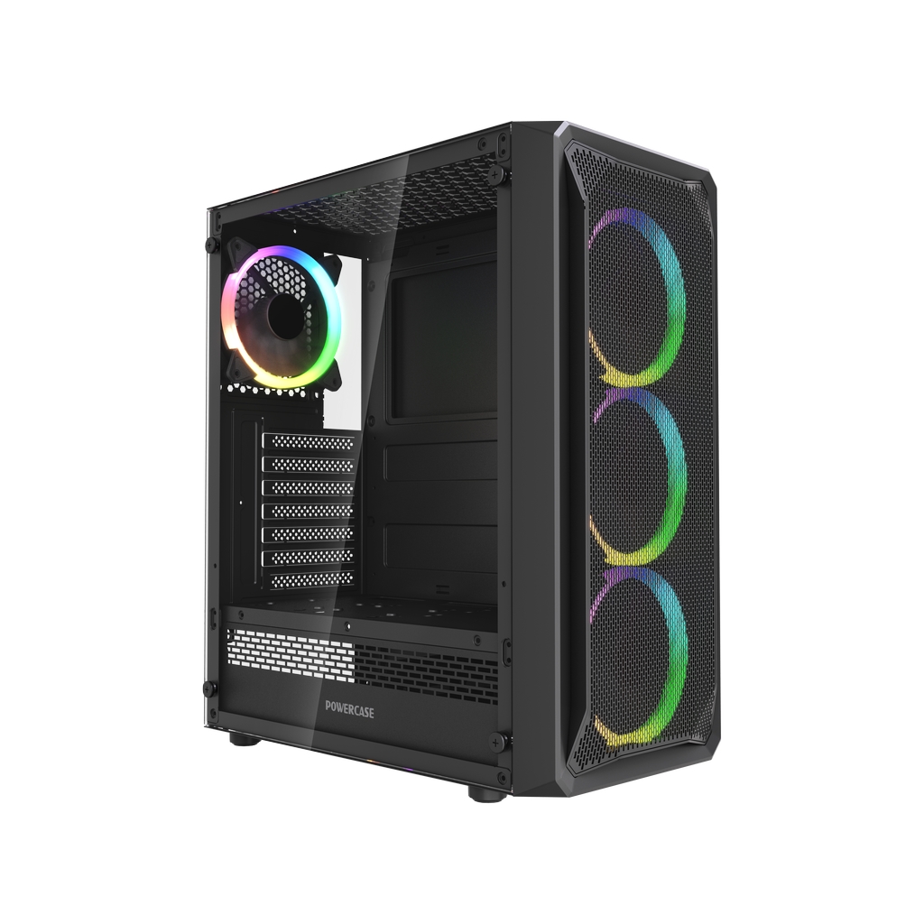 Корпус Powercase Mistral Z4 Mesh LED, Tempered Glass, 4x 120mm 5-color fan, чёрный, ATX  (CMIZB-L4)