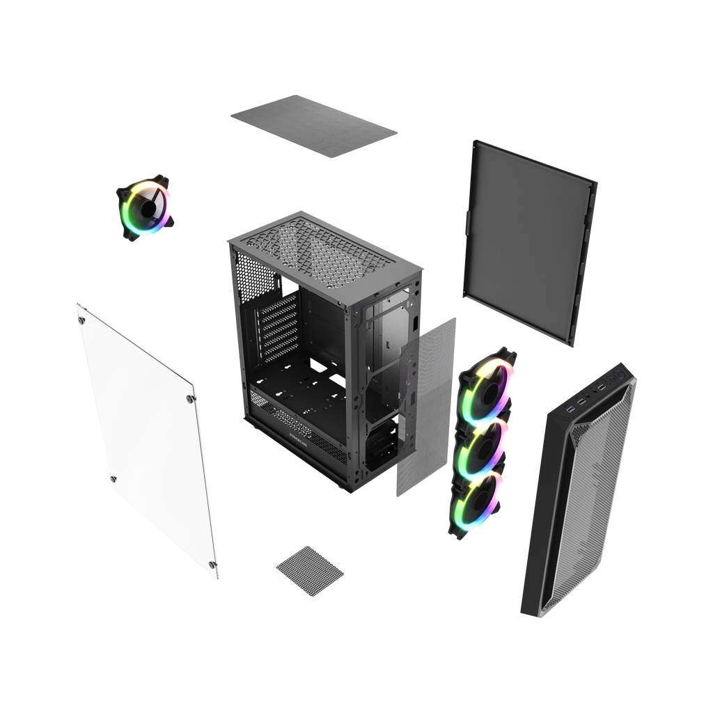 Корпус Powercase Mistral Z4 Mesh LED, Tempered Glass, 4x 120mm 5-color fan, чёрный, ATX  (CMIZB-L4)
