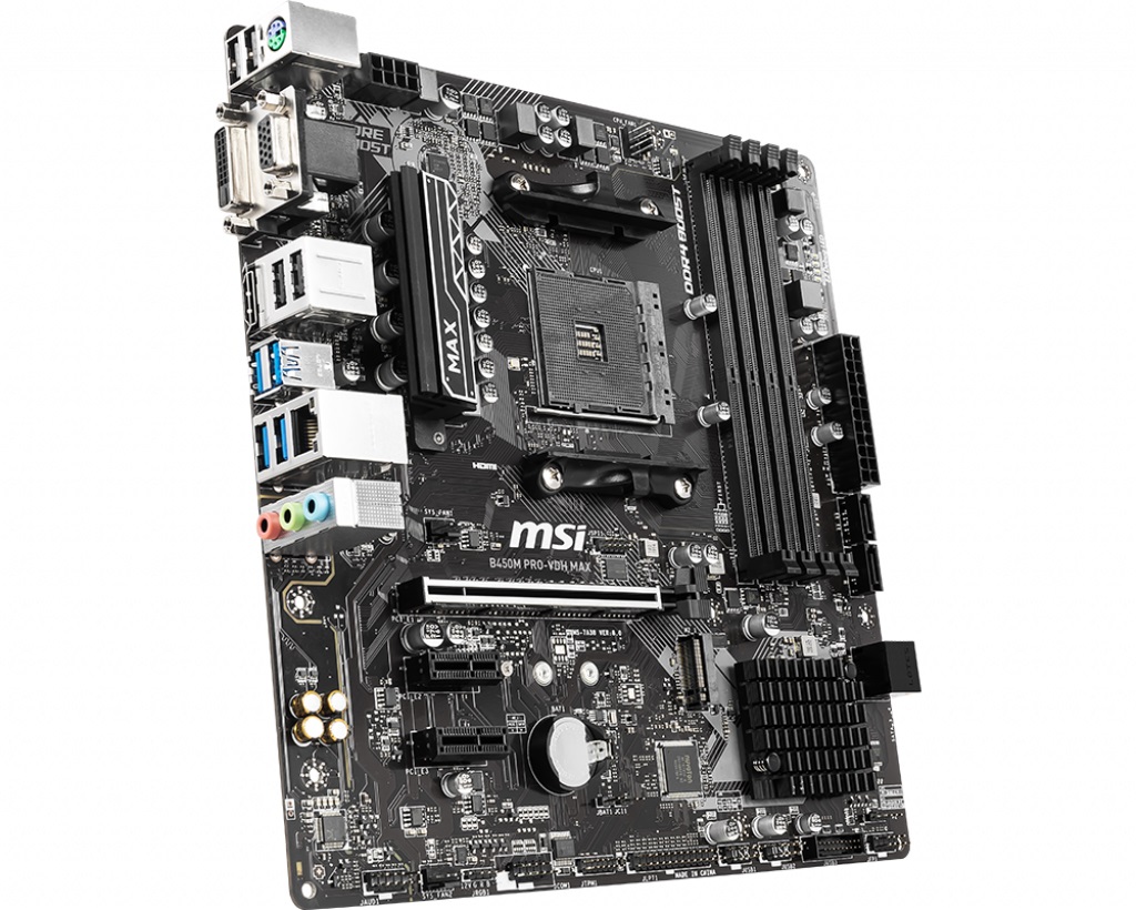 Материнская плата MSI B450M PRO-VDH MAX / AMD B450 AM4 4xDDR4 1xM.2 4xSATA D-SUB DVI-D HDMI / mATX