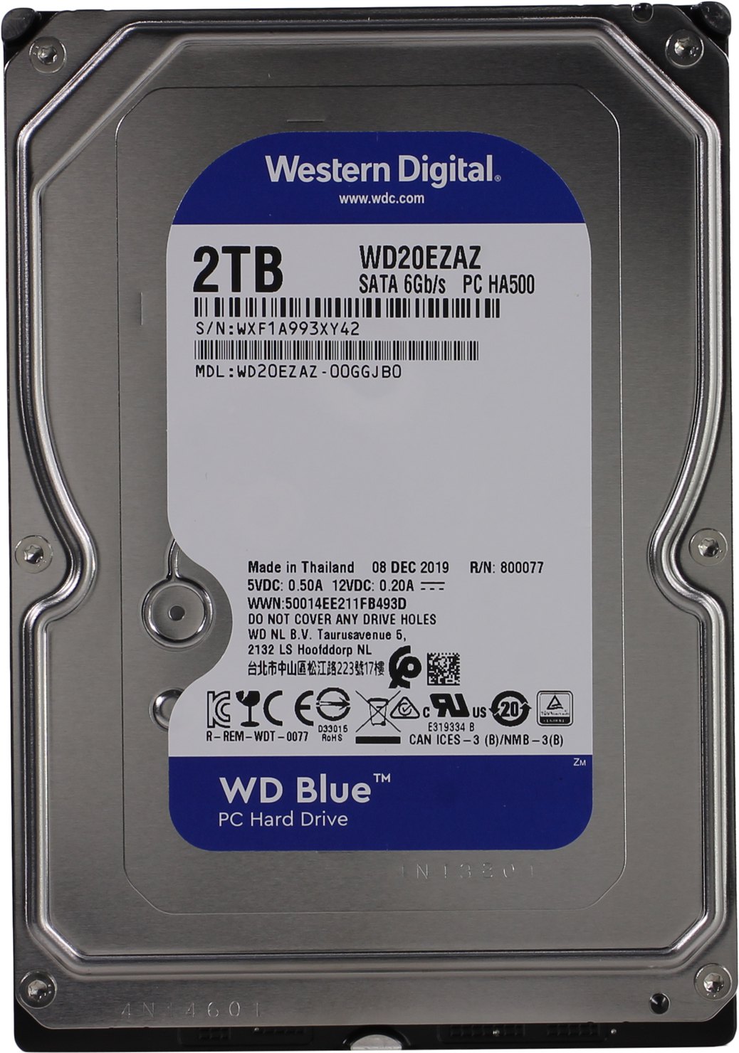 Жесткий диск 2Tb Western Digital WD20EZAZ (SATA 6Gb/s, 5400 rpm, 256Mb) Caviar Blue