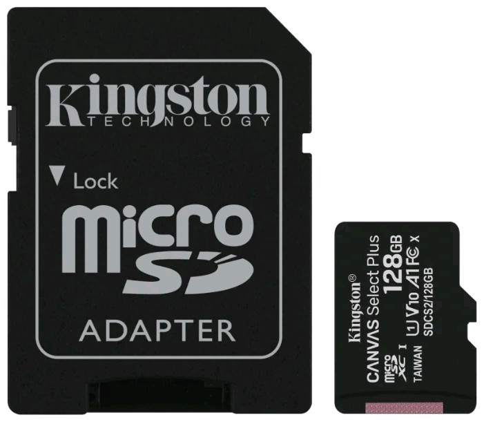 Карта памяти MicroSDXC 128GB  Kingston Class 10 UHS-I U1 Canvas Select Plus + адаптер  [SDCS2/128GB]