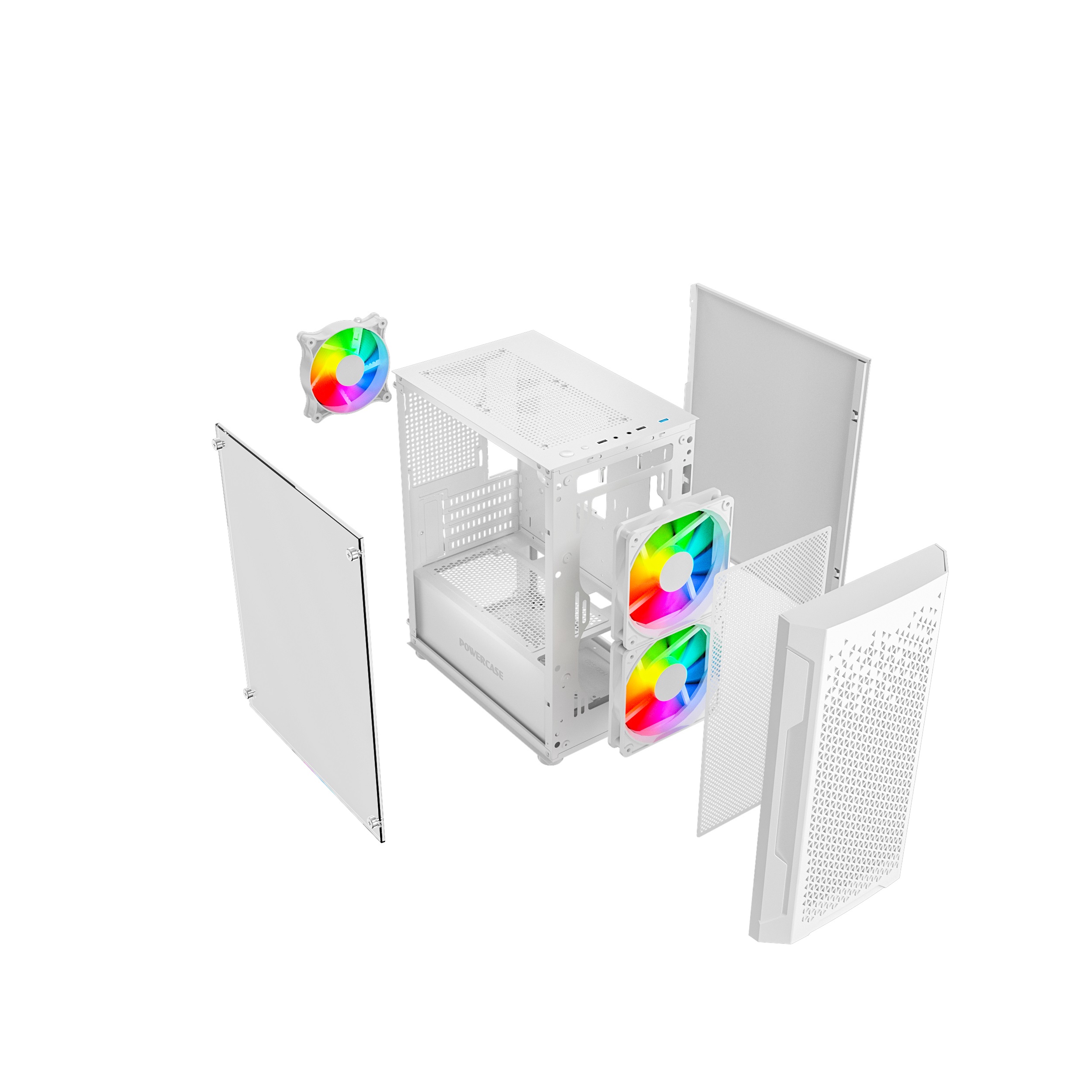 Корпус Powercase Mistral Micro Z3W Mesh LED, Tempered Glass, 2x 140mm + 1х 120mm 5-color fan, белый, mATX  (CMIMZW-L3)