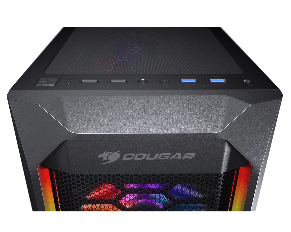 Корпус Cougar MX410 Mesh-G RGB, 4x 120mm ARGB fan + HUB, без БП, боковое окно, чёрный, ATX