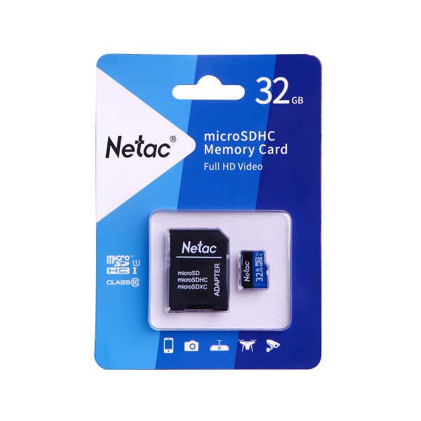 Карта памяти MicroSDHC 32GB  Netac Class 10 UHS-I U1 P500 Standard  + адаптер  [NT02P500STN-032G-R]
