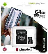 Карта памяти MicroSDXC 64GB  Kingston Class 10 UHS-I U1 Canvas Select Plus + адаптер  [SDCS2/64GB]