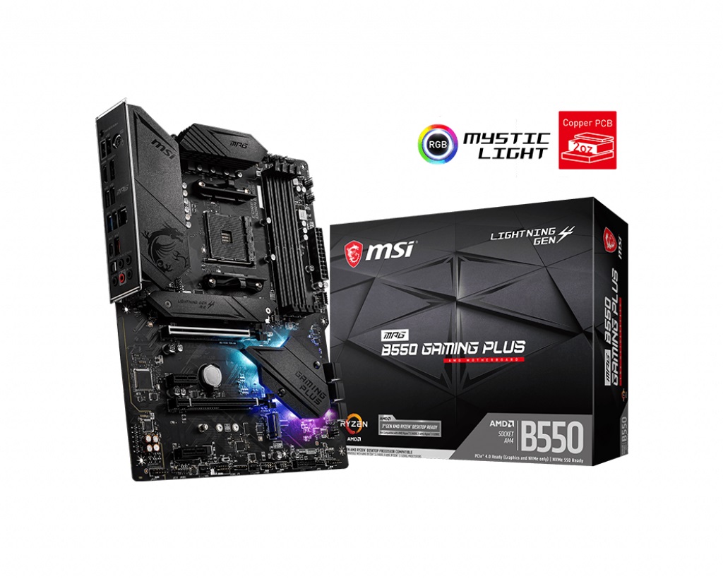 Материнская плата MSI MPG B550 GAMING PLUS / AMD B550 AM4 4xDDR4 2xM.2 6xSATA HDMI DP / ATX