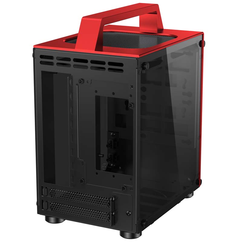 Корпус JONSBO T8 Red без БП, боковые панели из закаленного стекла, mini-ITX, красный