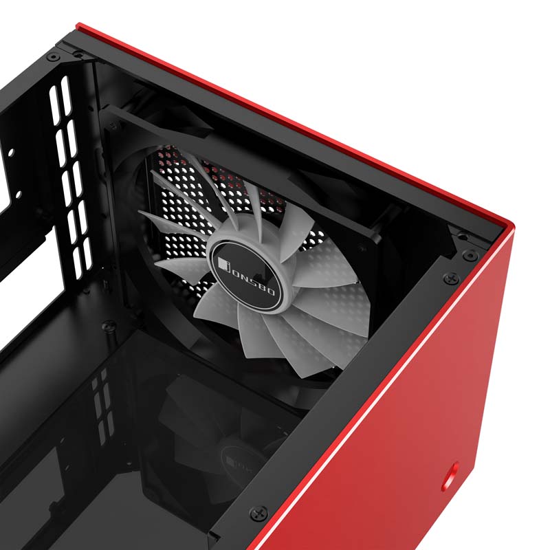 Корпус JONSBO T8 Red без БП, боковые панели из закаленного стекла, mini-ITX, красный