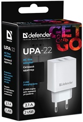 Сетевой адаптер Defender UPA-22 белый, 2xUSB, 2.1А  (83580)
