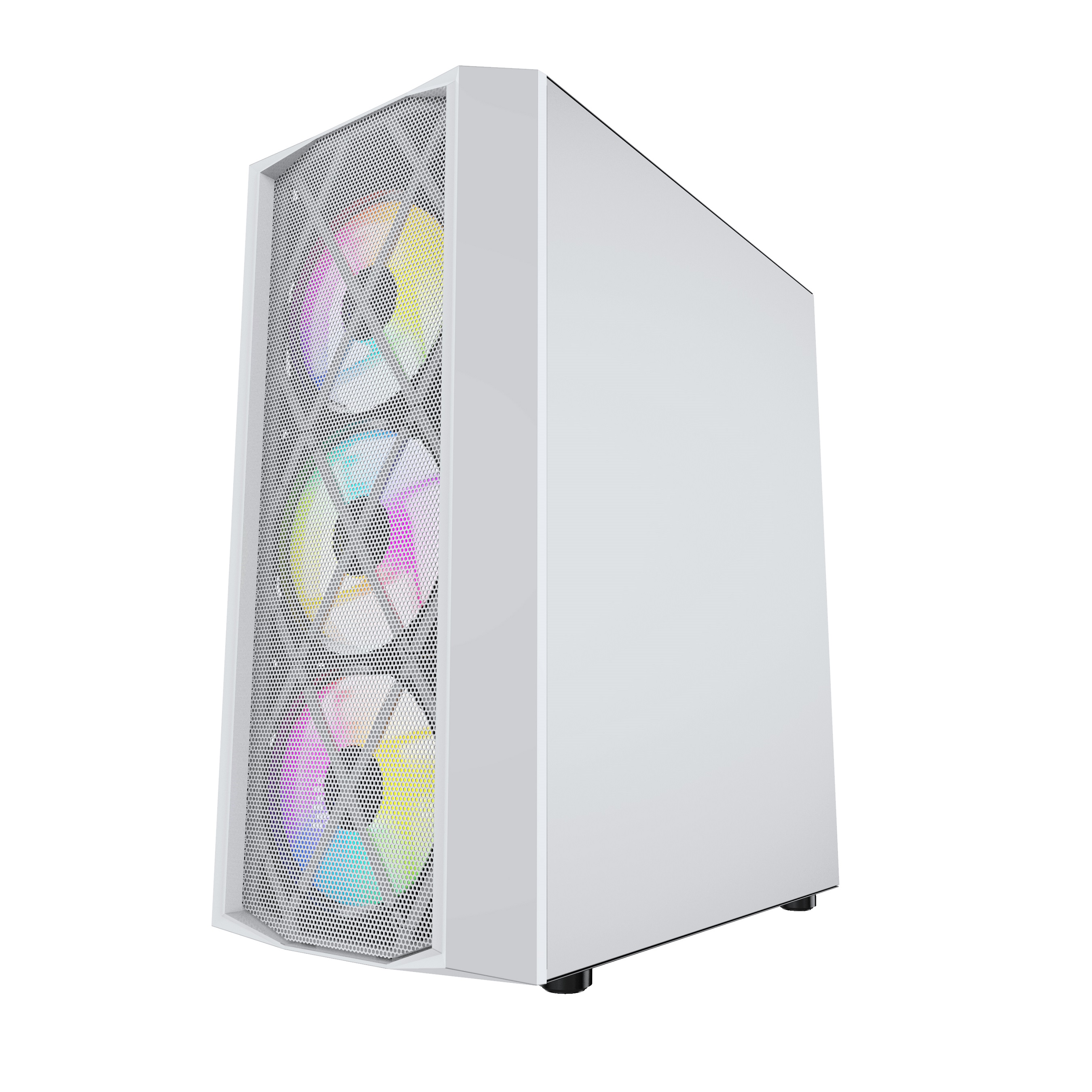 Корпус Powercase Rhombus X4 White, Tempered Glass, Mesh, 4x 120mm 5-color LED fan, белый, ATX  (CMRMW-L4)