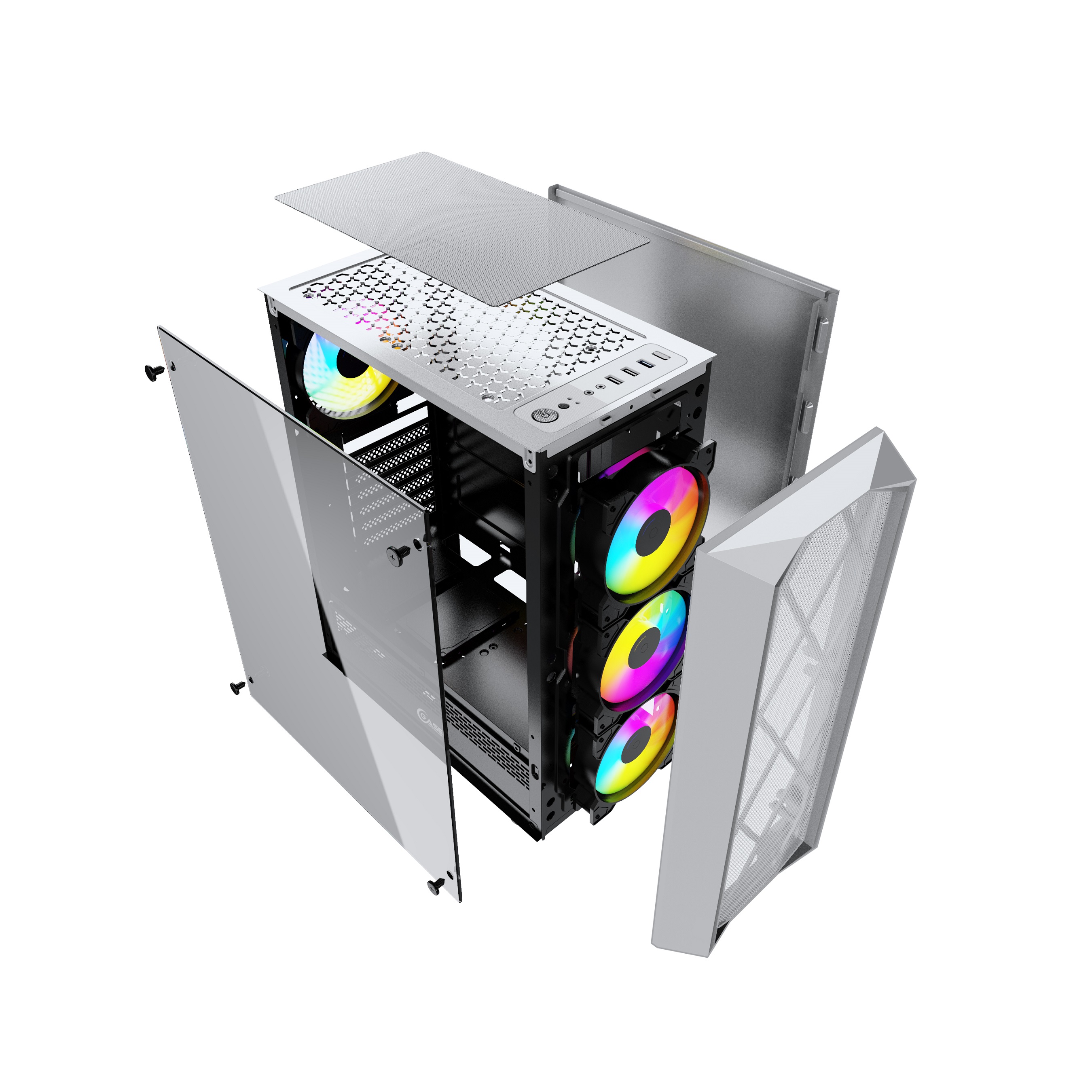 Корпус Powercase Rhombus X4 White, Tempered Glass, Mesh, 4x 120mm 5-color LED fan, белый, ATX  (CMRMW-L4)