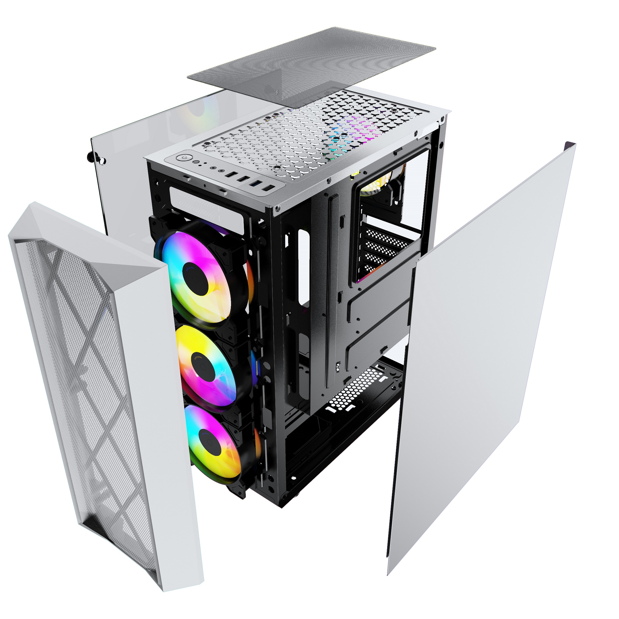 Корпус Powercase Rhombus X4 White, Tempered Glass, Mesh, 4x 120mm 5-color LED fan, белый, ATX  (CMRMW-L4)