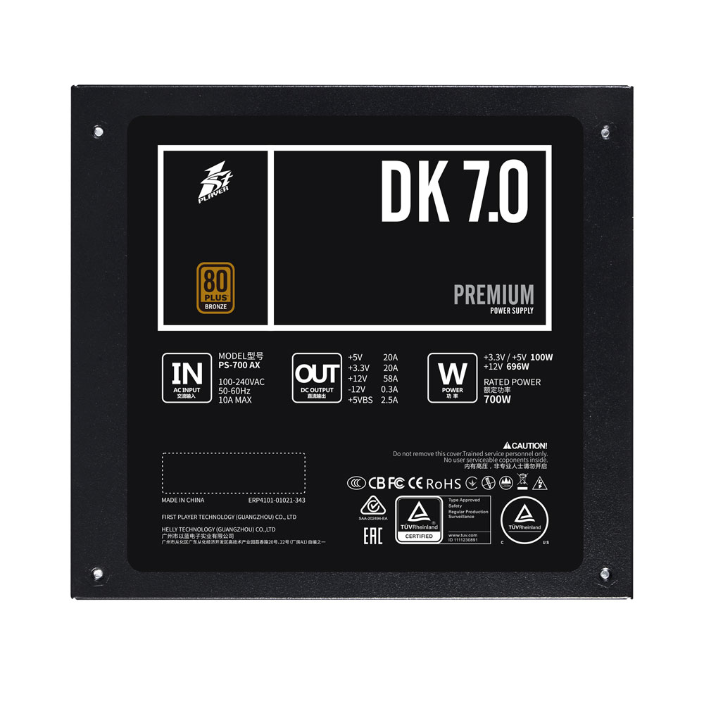 Блок питания 1STPLAYER DK PREMIUM 700W / ATX 2.4, APFC, 80 PLUS BRONZE, 120mm fan / PS-700AX