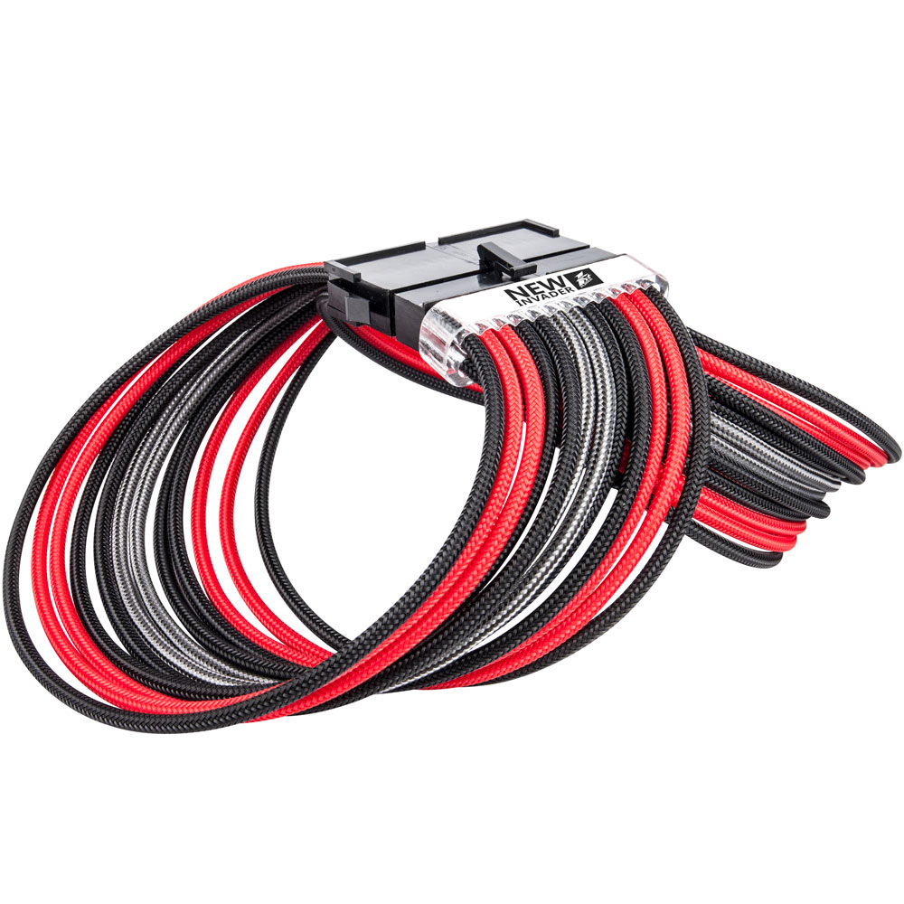 Комплект кабелей-удлинителей для БП 1STPLAYER BRG-001 / 1x24pin ATX, 2xP8(4+4)pin EPS, 2xP8(6+2)pin PCI-E / premium nylon / 350mm / BLACK & RED & GRAY