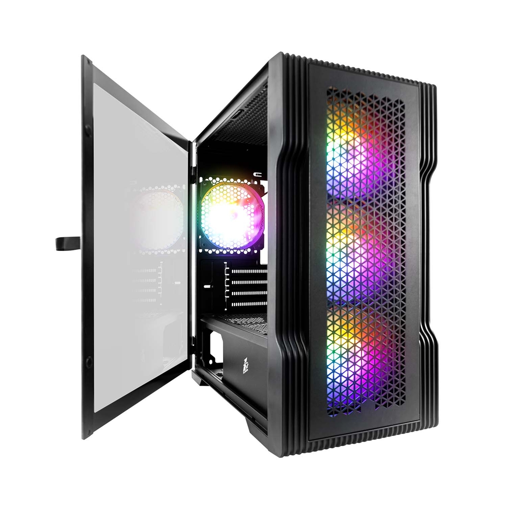 Корпус 1STPLAYER TRILOBITE T3 Black / mATX, TG / 4x 120mm LED fans inc. / T3-BK-4F1