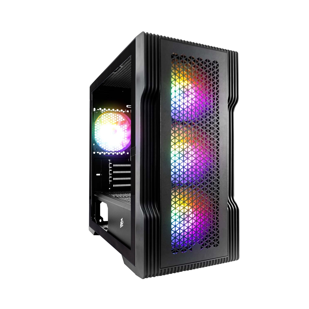 Корпус 1STPLAYER TRILOBITE T3 Black / mATX, TG / 4x 120mm LED fans inc. / T3-BK-4F1