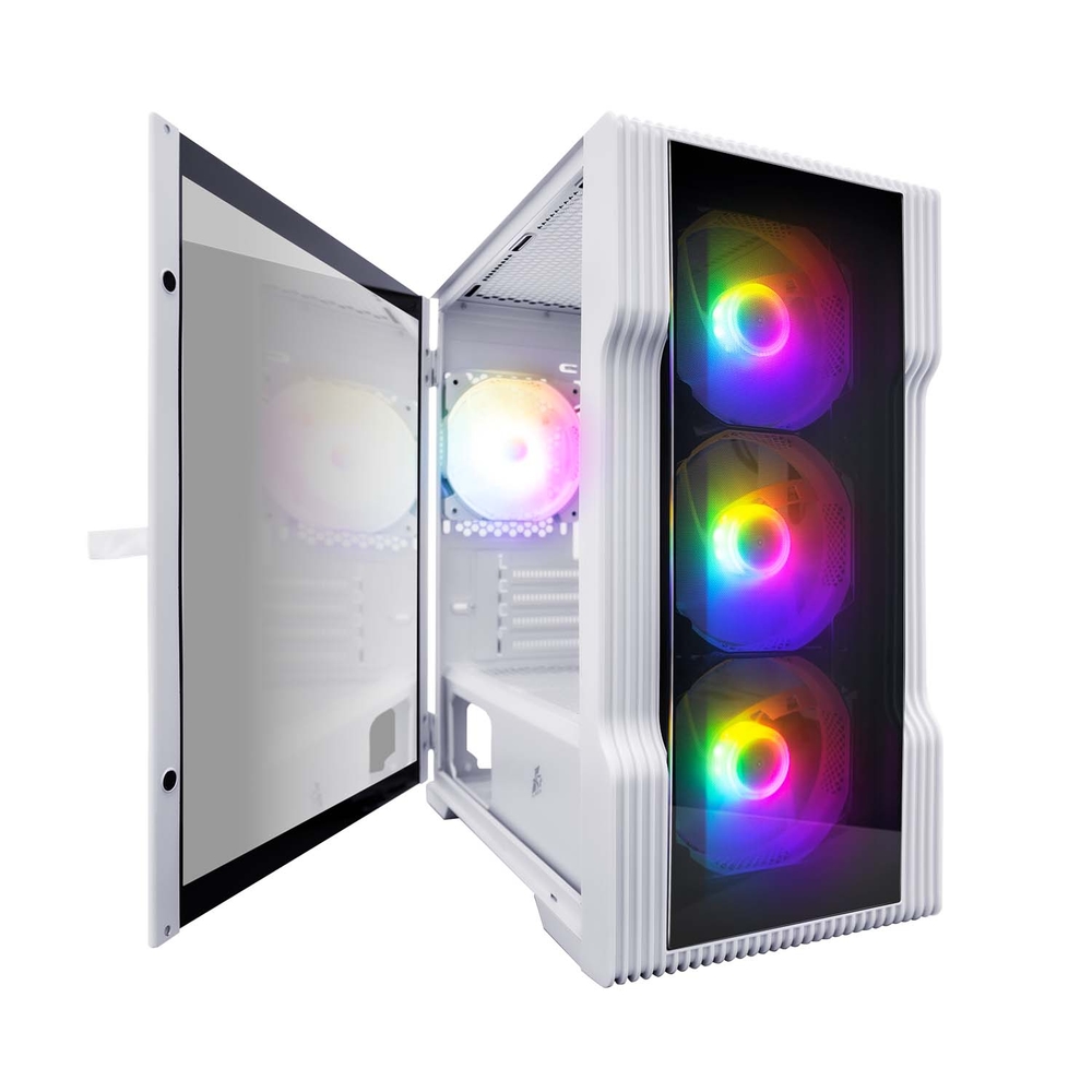 Корпус 1STPLAYER TRILOBITE T3-G White / mATX, TG / 4x 120mm LED fans inc. / T3-G-WH-4F1-W