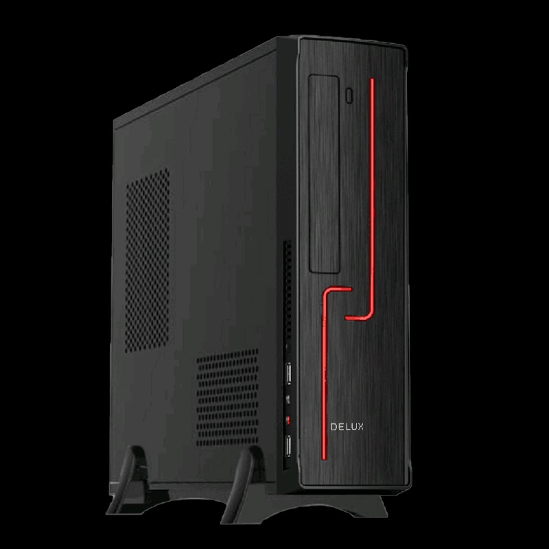 Корпус DELUX H-308 (Slim, mATX, БП SFX 450W) черный с красной полосой