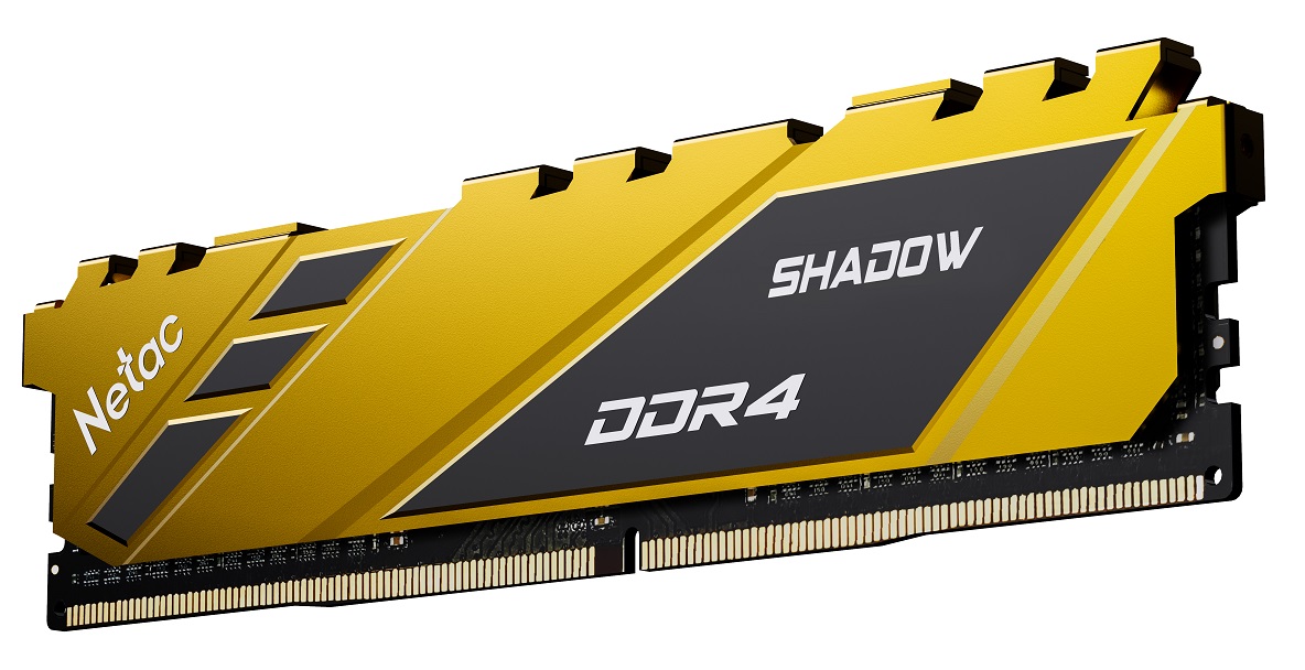 Модуль памяти DDR4 Netac Shadow 16GB 3200MHz CL16 1.35V / NTSDD4P32SP-16Y / Yellow / with radiator