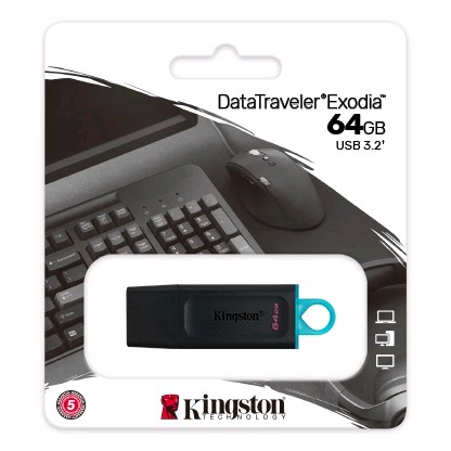 Накопитель Flash USB3.2 drive KINGSTON Data Traveler Exodia 64Gb RET Black + Teal [DTX/64GB]