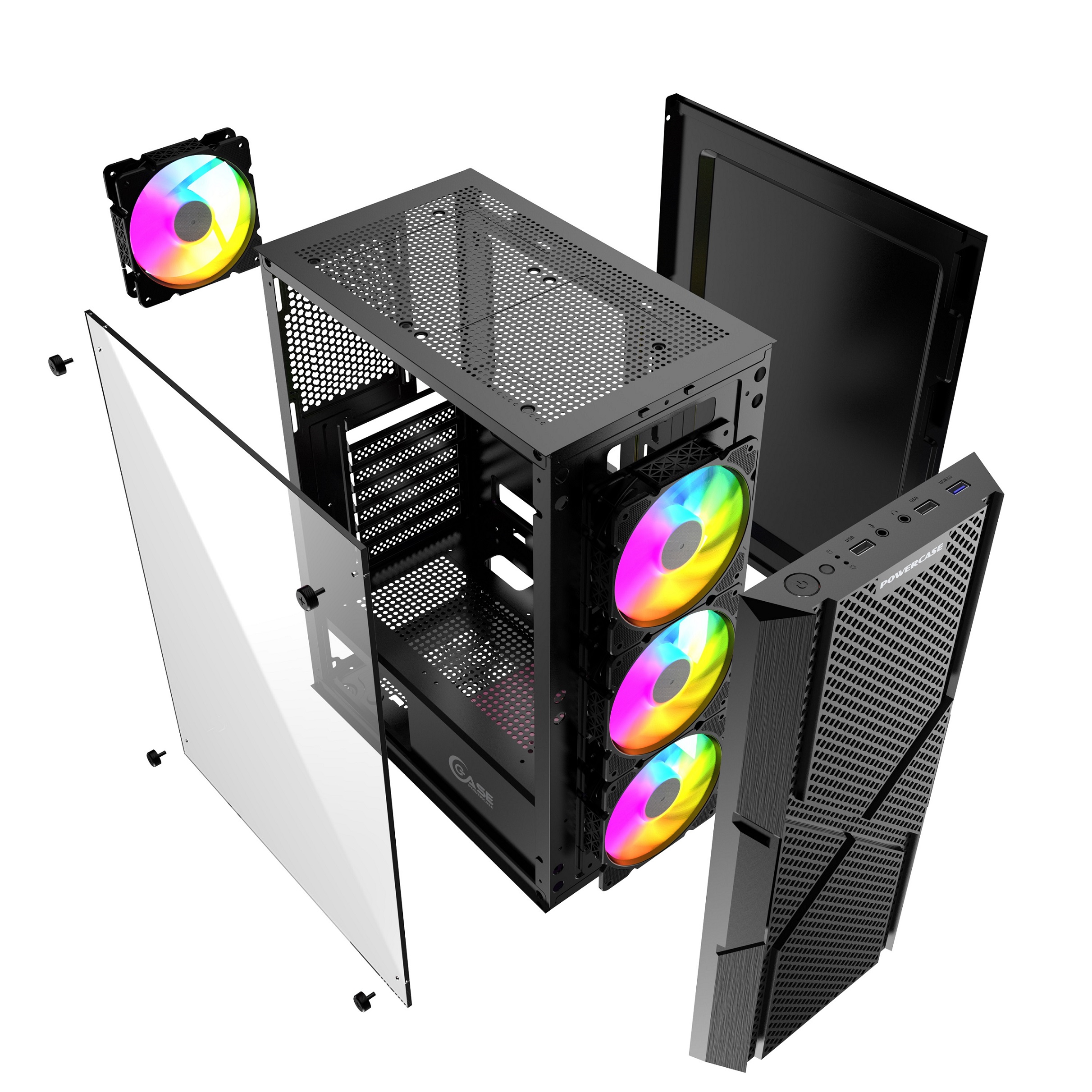 Корпус Powercase Mistral T4B, Tempered Glass, 4x 120mm 5-color fan, чёрный, ATX  (CMITB-L4)